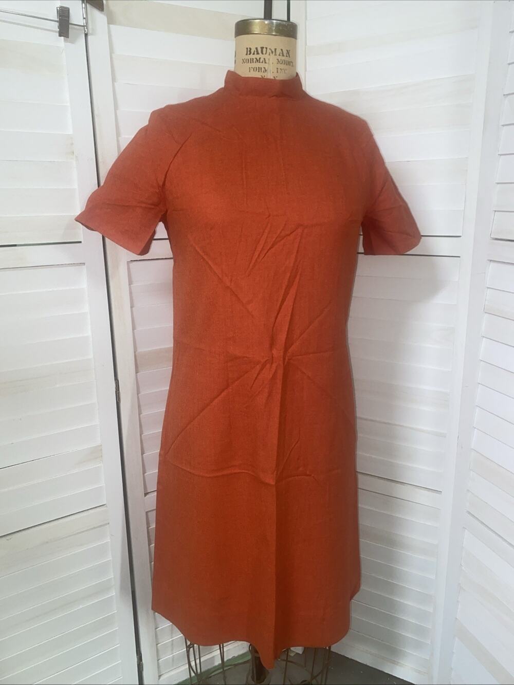 Vintage 60’s Handmade Orange Straight Pencil Sheath Dress Sz S/M